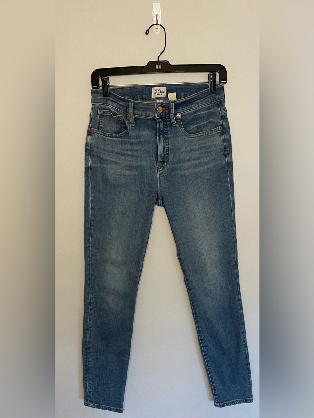 J. Crew 9” High Rise Toothpick Skinny Jeans, Medium Wash, Size 25, EUC